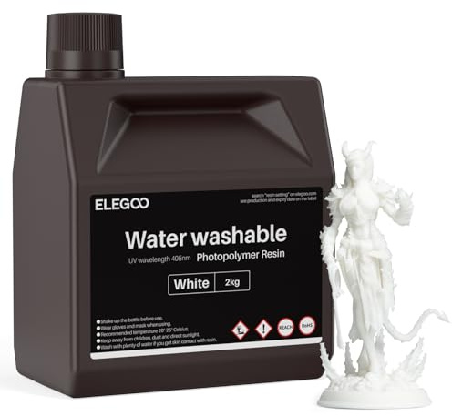 ELEGOO Wasser Waschbares 3D Drucker Resin, Water Washable UV Resin 405nm Photopolymer Harz für MSLA/DLP/LCD 3D Drucker Weiß 2000g