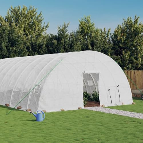 Tidyard Gewächshaus Tunnelgewächshaus Gartenhaus Garten Treibhaus Pflanzenhaus Tomatenhaus Frühbeet mit Stahlrahmen Weiß 48 m² 8x6x2,85 m