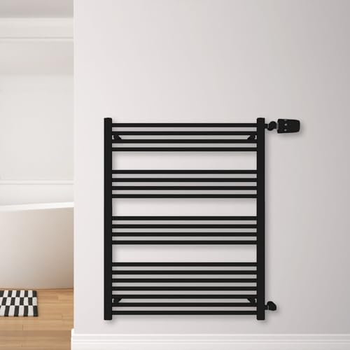 SHV Badheizkörper Andromeda Seitenanschluss schwarz matt | Heizkörper für Badezimmer, Handtuchhalter für Wand im Bad, Handtuchheizkörper, hochwertiger Handtuchtrockner (800x1000 (Anschluss 900) mm)