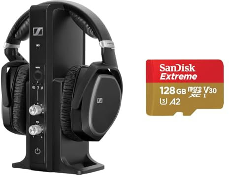 Sennheiser RS195-U Digitales Funkkopfhörersystem & SanDisk Extreme microSDXC UHS-I Speicherkarte 128 GB + Adapter