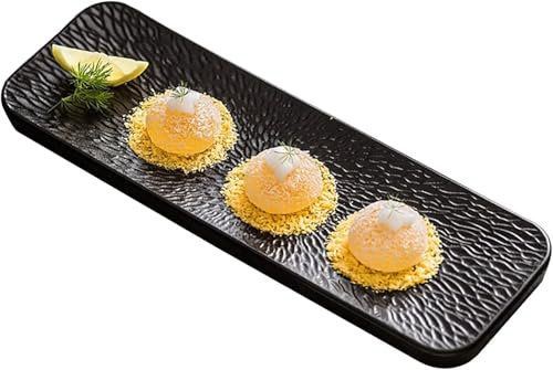 Assiette longue à sushi commerciale, assiette longue spéciale en céramique, vaisselle domestique de couleur unie, assiette rectangulaire, assiette à dessert, noir