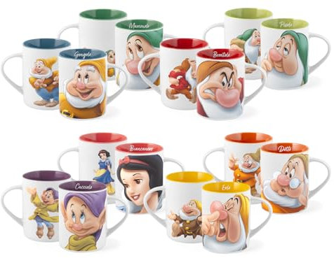 Home - Siete enanitos, juego de 12 tazas, siete enanitos POP, 330 cc, personajes surtidos, New Bone China, aptas para lavavajillas, aptas para microondas