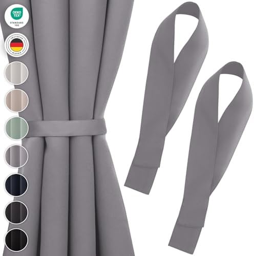 Blumtal Raffhalter für Vorhänge 2X - Vorhang Raffhalter 72x5 cm - waschbare Gardinenhalter Blickdicht - Raffhalter für Gardinen/Gardinen Raffhalter für Verdunkelungsvorhänge&Gardinenschals Dunkelgrau