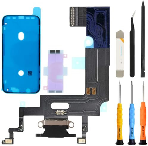 ZHUROUPU Dock Connector für iPhone XR 6.1“ 2018 Ladeanschluss Flexkabel, Kopfhöreranschluss Reparatur USB Laden Mikrofon Antenne Montage für iPhone XR A2105 A1984 A2107 mit Reparaturwerkzeug (Schwarz)