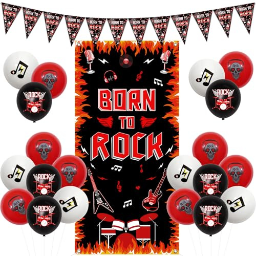 Kreatwow Rock and Roll Geburtstag Party Dekorationen Born To Rock Tür Banner Musik Thema Party Dekorationen Rock Roll Dreieck Flaggen Banner Musik Hip Pop Party Rock N Roll Musik Geburtstag 1950er