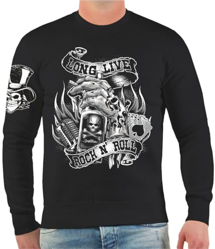 Life Is Pain Herren Pullover Sweatshirt Long live Rockn Roll Oldschool Biker Lifestyle Cash
