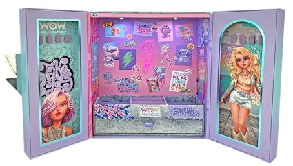 WOW GENERATION Schmuckkästchen für Kinder mit LED-Lichtern, Schmuck-Organizer mit Fächern, Haken und Unterseite aus Plüsch, modernes und farbenfrohes Design für Mädchen