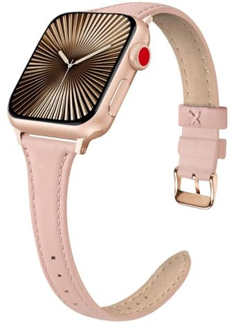 Tuocal Genuine Leather Strap Compatible with Apple Watch 38mm 40mm 41mm 42mm(Series 10) for Women Men, Slim Thin Elegant Narrow Leather Straps Compatible with Apple Watch Series 10 9 8 7 6 5 4 3 2 1