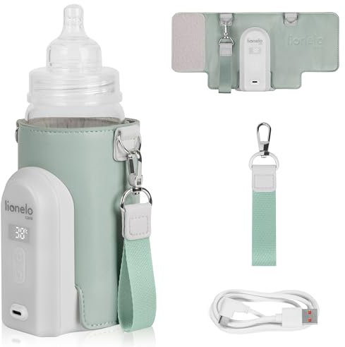 LIONELO Thermup Go Evo Chauffe-Biberon Portable, Maintient les Liquides au Chaud, 5 Températures de Fonctionnement de 38 à 50 o C Chargement USB-C, jusqu'à 9 h de Fonctionnement Affichage LCD (Green)
