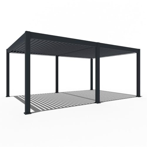 Pavillon Pergola 4x6m Terassenüberdachung freistehend mit Lamellendach elektr. verstellbar LED Gartenpavillon Hardtop wasserdicht stabil Winterfest Aluminium Weide Deluxe mit Fernbedienung Anthrazit