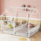 Zravenna Kinderbett Bodenbett 90x200cm für 2 Kinder, Metallbett Hausbett Kinder mit Geländer, Doppelbett Design, Ohne Matratze, Eisenrahmen, Weiß