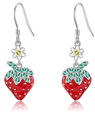VENACOLY Erdbeer Ohrringe 925 Sterling Silber Lustige Frucht Ohrringe Erdbeer Schmuck Geburtstagsgeschenke für Mädchen und Frauen