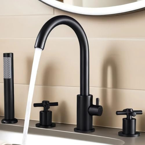 Bath Taps with Shower Attachment Deck Mount 4 Hole Bath Taps Bath Mixer Tap Shower Attachment Matt Black