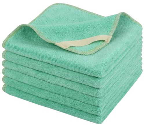 SINLAND Microfiber Face Cloths Reusable Makeup Remover Green 12x12In 6 Pack | Super Soft and Absorbent, Fingertip Facial Towels, For Sensitive Skin Women