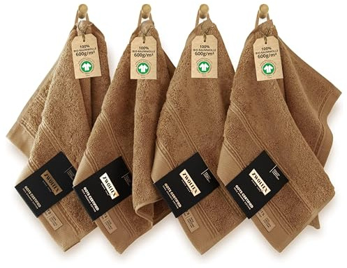ZWOLTEX - Premium Gästehandtücher 30x50 Hellbraun [4er Set - 650 g/m²], 100% Bio Baumwolle GOTS Zertifizert, ÖKO-TEX, Ultra Weich & Saugfähig - Queen Collection