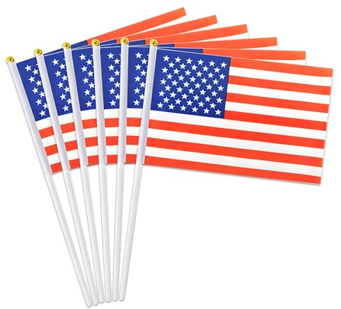 Petits drapeaux américains sur bâton, lot de 12 mini drapeaux américains tenus à la main pour les défilés extérieurs, les fêtes patriotiques, les décorations du 4 juillet (États-Unis)