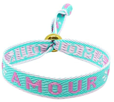Selfmade Jewelry - Statement Festival Armband Stoff Armband Damen Stoffarmbänder in Pink für Festival Outfit Damen (AMOUR (Türkis)
