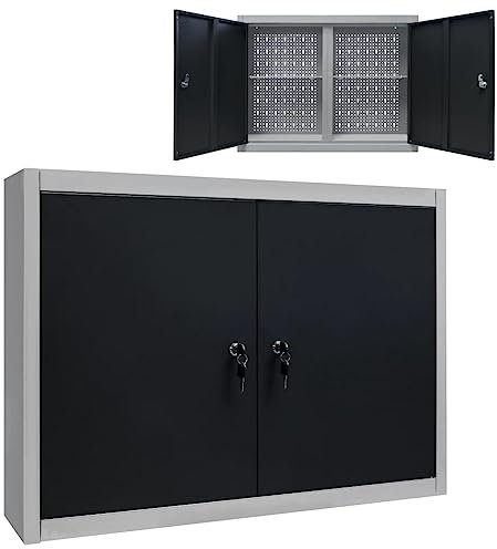 LVHUIDEH Wand Werkzeugschrank, Metallschrank, Abschließbar Hängeschrank, Werkstattschrank mit Verstellbaren Regale, 80 x 19 x 60 cm, Industriedesign, Schwarz/Grau