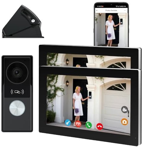 Honmidatek Videoportero 2 Hilos, Telefonillo Portero IP WiFi con Pantalla Táctil de 7'', Timbre 1080P, Desbloqueo Remoto por aplicación, Detección de Movimiento, Reproducción y Grabación