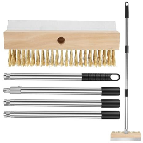 Spazzola per forno per pizza, spazzola per griglia con manico lungo da 149 cm con raschietto e setole in ottones, accessori per forno per pizza per forniture di cottura professionali, ristoranti