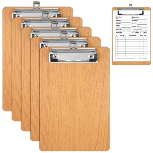 5 Pièces Porte Bloc A5 Porte-Blocs en Bois Très Épais 3 mm Clipboard Planchettes à Pince avec Clip et Trou de Suspension Porte Document A5 pour École Bureau Restaurant (14.5x21.5 cm)