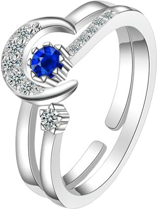 Stern-Mond-Doppelring für Damen, minimalistisch, stapelbar, Schmuck, Boho-Chic, offenes Band, trendiger Instagram-Stil, Einstellbar