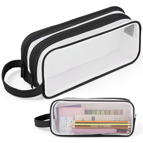 APXEL Clear Mesh Pencil Case Black, 2 Compartment Pen Bag | Practical Multifunction Pencil Pouch, Transparent Makeup Bag for Teen Student College Business Travel Office Adult
