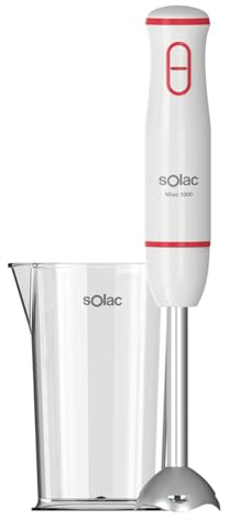 Solac – Batidora de mano Mixo 1000 | 2 Velocidades con Turbo Cuchillas y Varilla de Acero Inoxidable| Montaje/Desmontaje Fácil| Libre BPA| 1000W| Incluye Vaso medidor
