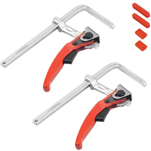2 Stück Hebelzwinge, Ganzstahl Tischzwinge mit Hebelgriff, Schnellspanner Zwinge mit 160mm Spannweite und 60mm Tiefe, Einhandzwinge für präzises Schleifen Schneiden und Fixieren