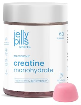Gominolas de Creatina Monohidrato pura – 1,5 g por Gummy – 60 Gummies veganas – Pre-Workout Fuerza, Rendimiento Físico y Mental – Refuerzo Cognitivo – Sabor Fresa – Jelly Pills Sports – 1 mes