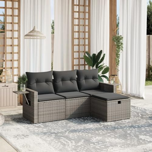 Woonisher Gartenmöbel Set 4-TLG. Sofagarnitur Grau, Balkonmöbel Poly Rattan mit Polsterkissen, Lounge Sofa Möbel Outdoor für Terrasse Garten Balkon