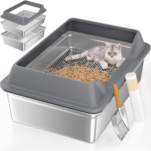 Sifting Cat Litter Box with Odor Control - Easy to Clean, Includes Litter Liners and Metal Scoop for Small Kittens