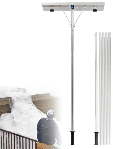 Pelle à Neige en Aluminium pour toiture, Outil de déneigement avec Manche télescopique réglable, Pelle à Neige à Roues avec poignée, Montage sans Outils, pour Le déneigement des toitures