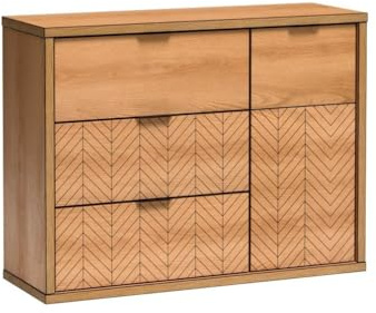 Masseno Kommode CARINI 117,5 cm Sideboard mit 3 Schubladen und 1 Türen für Wohnzimmer Schlafzimmer Modern 117,5x40,6x90 cm Eichefarben