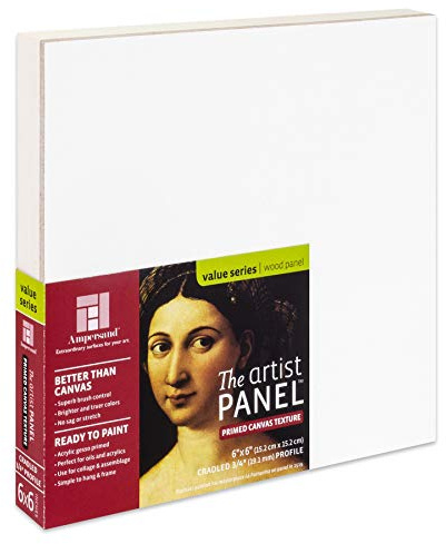 Ampersand Art Supply Wood Gesso Art Painting Panel: Canvas Texture, 3/4 Cradled Profile, 6x6