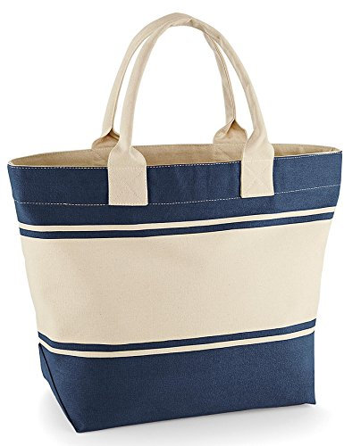 Strandtasche Shopper Einkaufstasche Badetasche weiss blau (natur/marine)