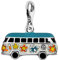 Quiges Charm Anhänger Multi Colour Emaille Hippie Auto Bus 925 Silber mit Karabinerverschluss für Bettelarmband