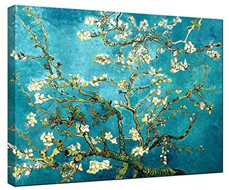 Wieco Art – Stampa artistica, riproduzione del famoso dipinto a olio di Van Gogh “Ramo di Mandorlo Fiorito”, pronta da appendere, per camera da letto, decorazione in casa