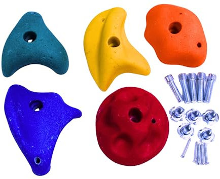 Gartenwelt Riegelsberger 5 Stück Klettersteine groß 143 x 143 mm bunt inkl Schrauben Bouldersteine Klettergriffe für Kletterwand Spielturm Spielhaus