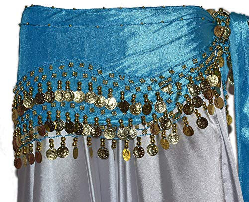 Tanzbekleidung & Accessories Bauchtanz MÜNZGÜRTEL HÜFTTUCH Belly Dance BAUCHTANZGÜRTEL HIP Scarf Karneval XXL (XXL: 215 cm, Türkis)