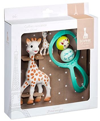 Sophie la Girafe - Coffret Cadeau Naissance Sophie la Girafe - Comprend 1 jouet à mordiller caoutchouc 100% naturel + 1 hochet + 1 porte-clés - Jouet d'éveil premier age