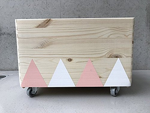 Coffre à jouets en bois blanc/rose - Rouleaux triangulaires scandinaves