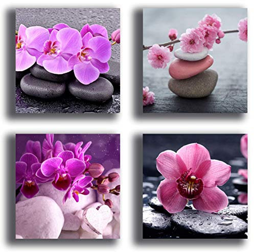 Quadri Moderni FIORI orchidea 4 pezzi 30x30 cm Stampa su Tela CANVAS Arredamento XXL Arredo soggiorno salotto camera da letto cucina ufficio bar ristorante