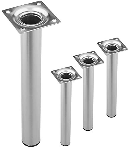 PrimeMatik - Runde Tischbeine für Schreibtische Schränke Möbel aus verchromt Stahl 25cm 4-Pack