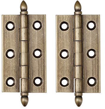 Tiazza 2Pcs 3/75mm Antique Pure Brass Hinges Furniture Cabinet Drawer Door Crown Head Square Hinges (Antique Bronze)