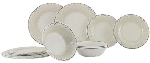 Gimex 12 teiliges Geschirr Set Stone Line Sand Azur oder Opale Campinggeschirr mit Antislip Melamin (Sand)