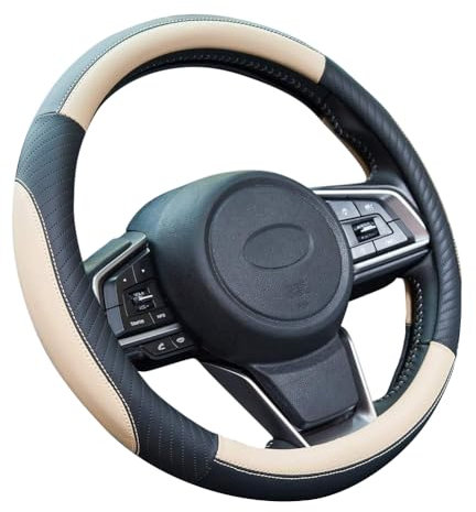 ZATOOTO Lenkradbezug Auto, Lenkradbezug Leder, 37-38cm, Anti Rutsch, Universal, Beige
