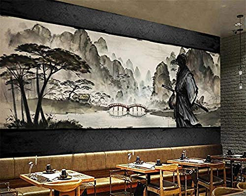Black and White Hero Samurai Mountain Lake View Japanese Restaurant 3D Poster Photos Walls Art Children s Wallpaper Grey Wall Sticker Border Living Room for Bedroom Rose Blue Mural kids-300cm×210cm