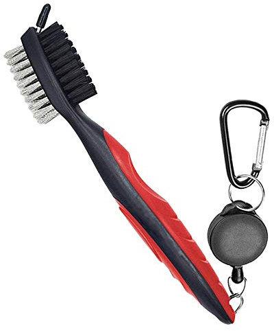 Berfea Golf Club Brush and Groove Cleaning Dual Sided Putter Wedge Ball Groove Cleaner Kit With Spike and Loop Clip
