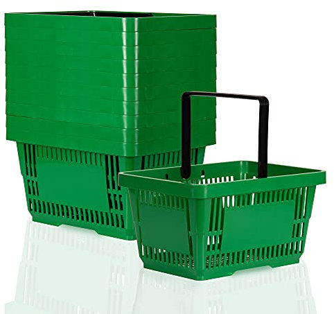 goodsforbusiness GmbH 10x Einkaufskorb grün 22l mit 1 Tragebügel Kunststoffkorb Körbe stapelbar | Tragekorb stabil | Plastikkorb lebensmittelgeeignet | Shopping-Basket | Handkorb bis 30kg belastbar